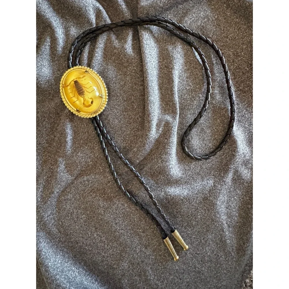 Vintage Western Express Scorpion Bolo Tie Goldtone Country Desert Taxidermy Resi